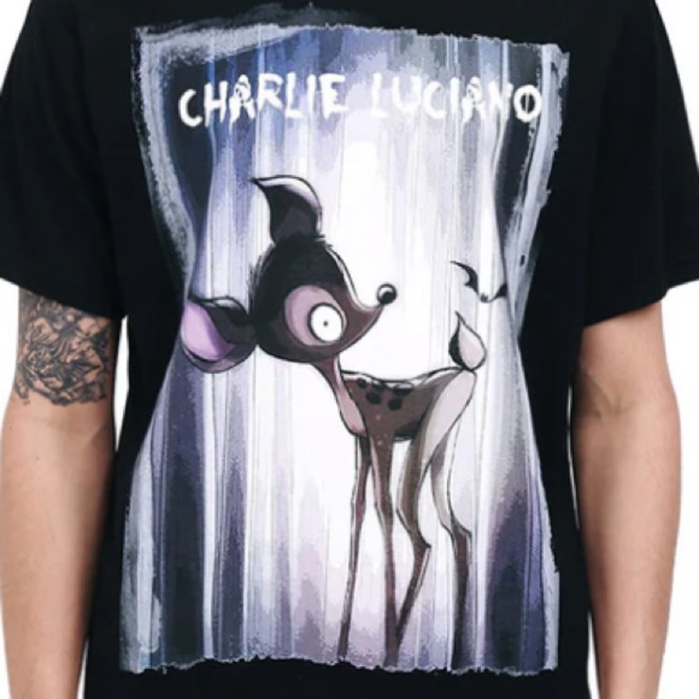 Charlie Luciano “Bambi” Black T, Unisex M, EUC worn only a few times.